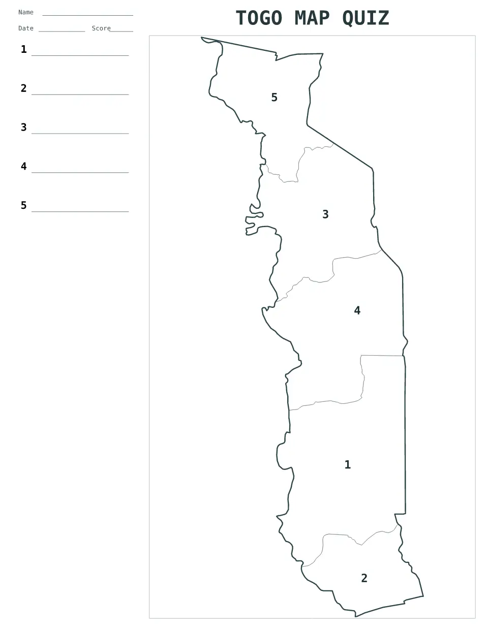 Aperçu de la carte Quiz numéroté de Togo