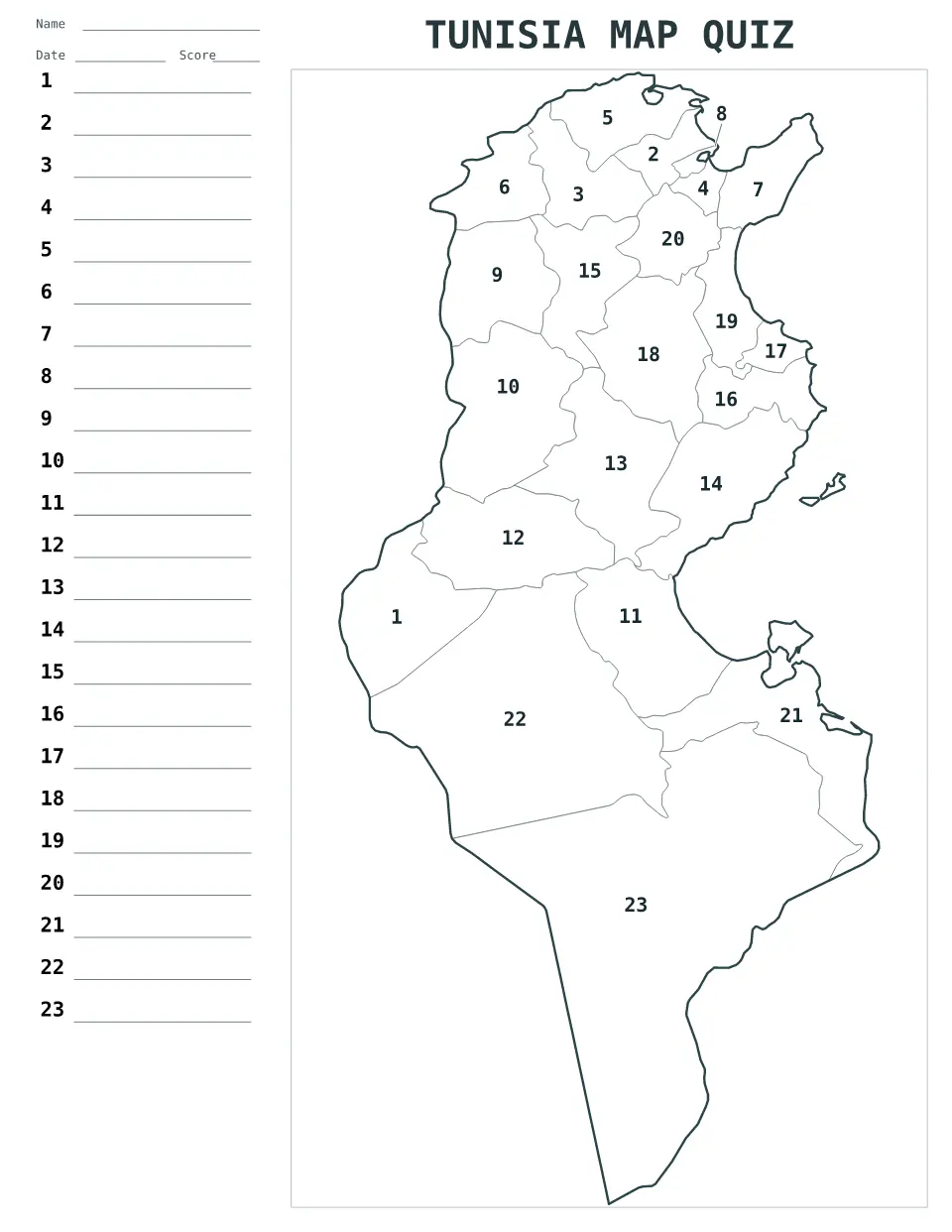 Aperçu de la carte Quiz numéroté de Tunisia