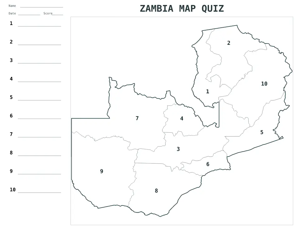 Aperçu de la carte Quiz numéroté de Zambia
