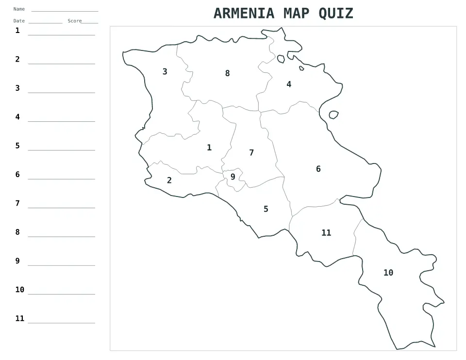 Vista previa del mapa Cuestionario numerado de Armenia