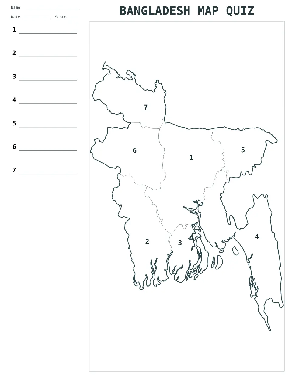 Aperçu de la carte Quiz numéroté de Bangladesh