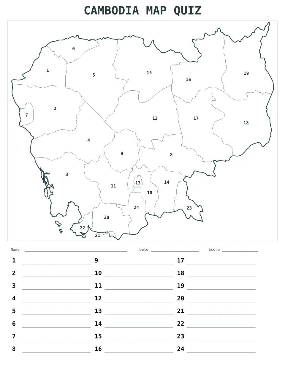Vista previa del mapa Cuestionario numerado de Cambodia
