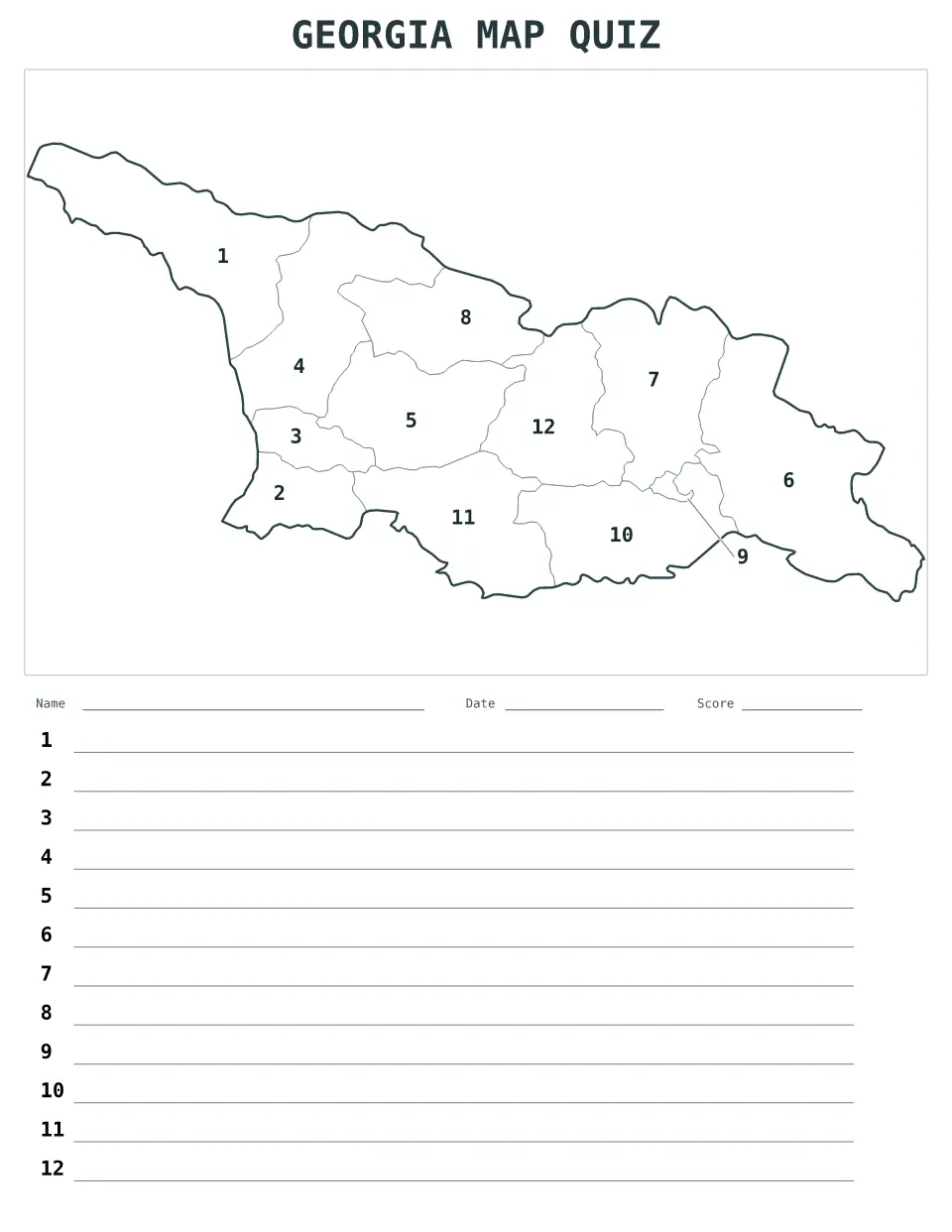 Aperçu de la carte Quiz numéroté de Georgia