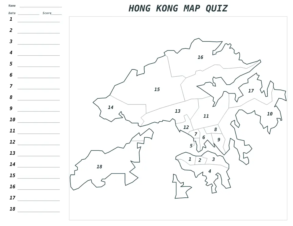 Hong Kong Numbered quiz map preview