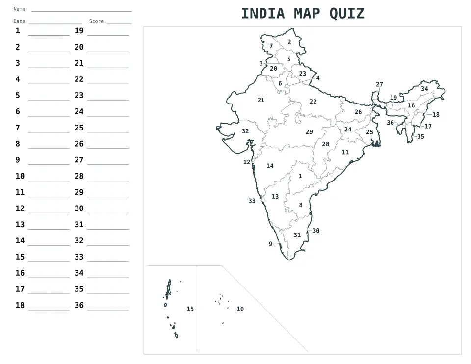 India Numbered quiz map preview