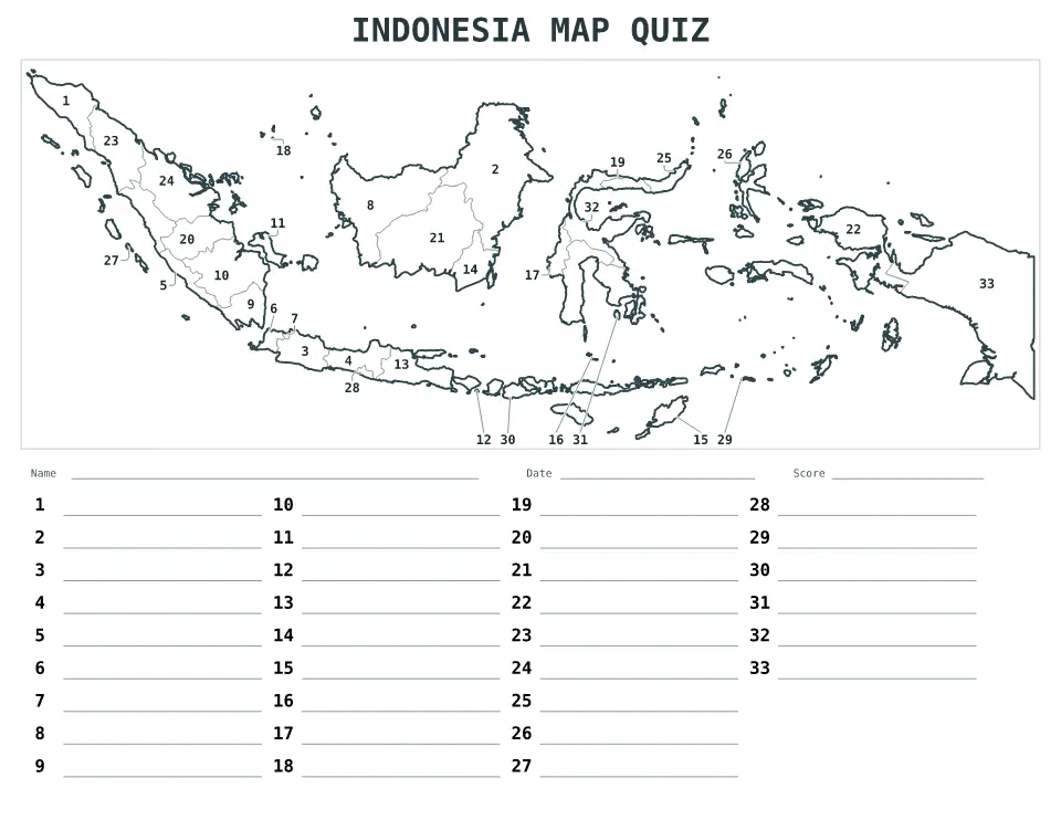 Indonesia Numbered quiz map preview