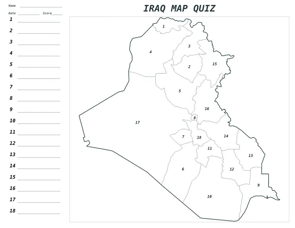Iraq Numbered quiz map preview