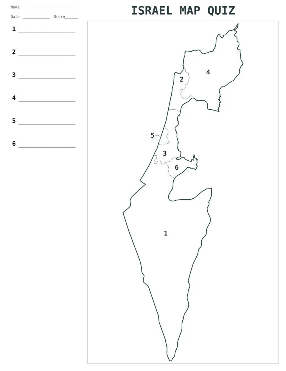 Israel Numbered quiz map preview