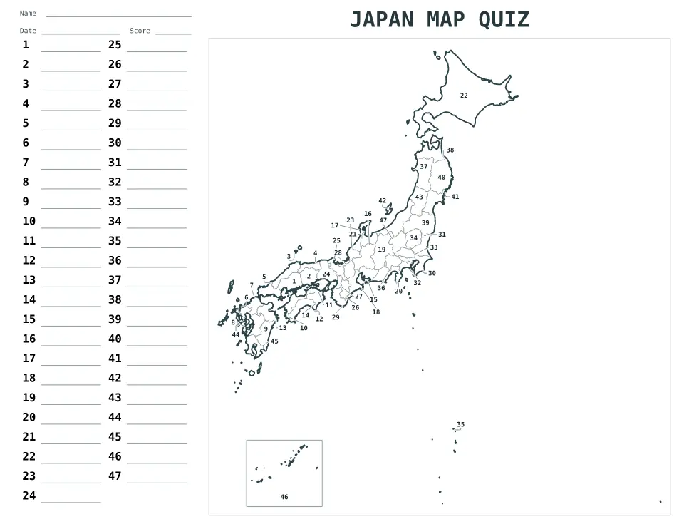 Japan Numbered quiz map preview