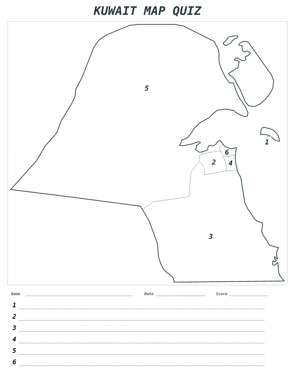 Kuwait Numbered quiz map preview