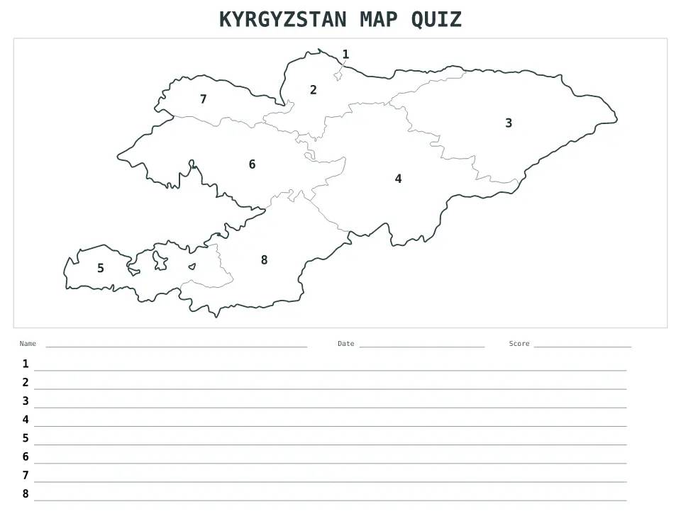 Kyrgyzstan Numbered quiz map preview