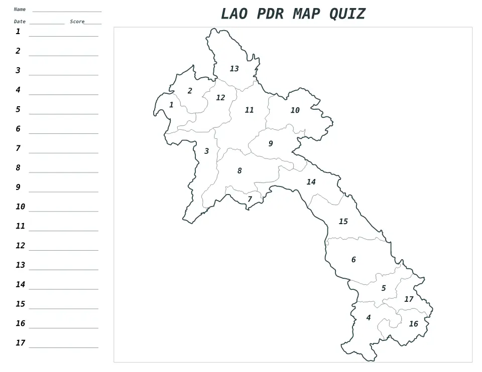 Lao PDR Numbered quiz map preview
