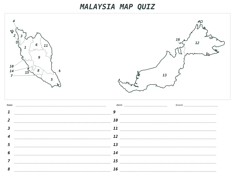 Malaysia Numbered quiz map preview