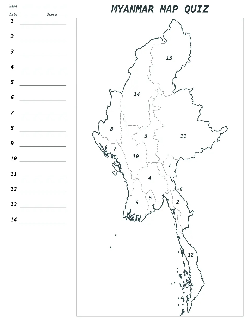 Myanmar Numbered quiz map preview