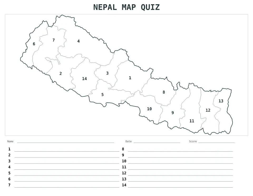 Nepal Numbered quiz map preview