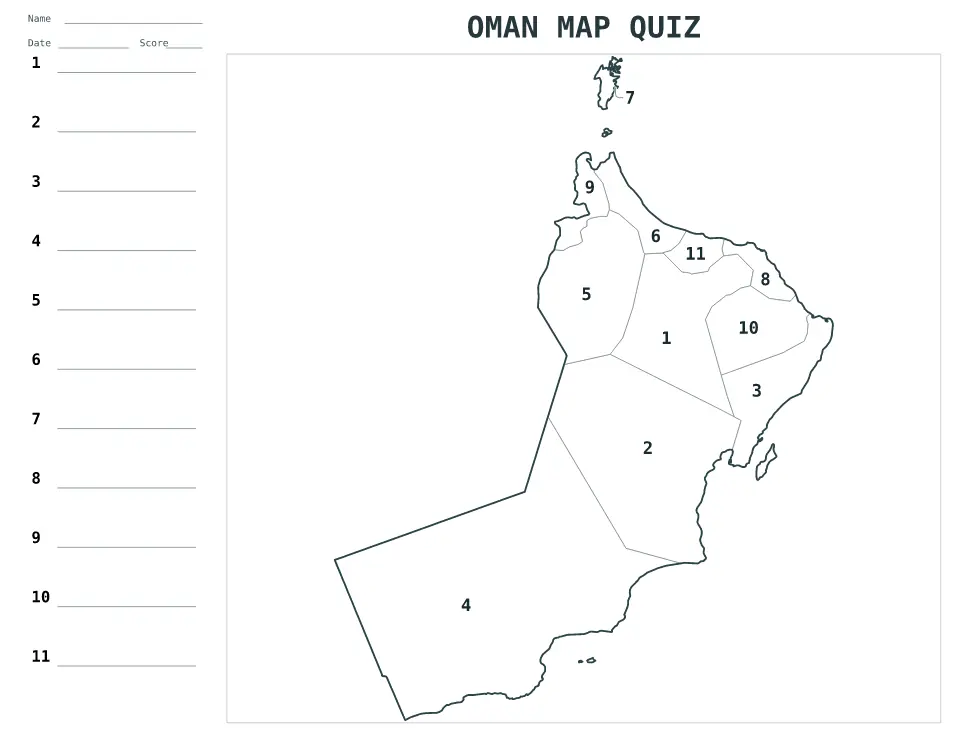 Vista previa del mapa Cuestionario numerado de Oman