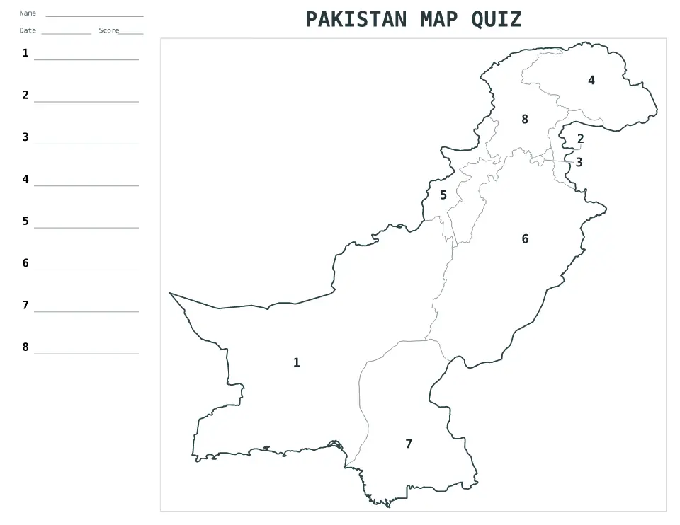 Vista previa del mapa Cuestionario numerado de Pakistan