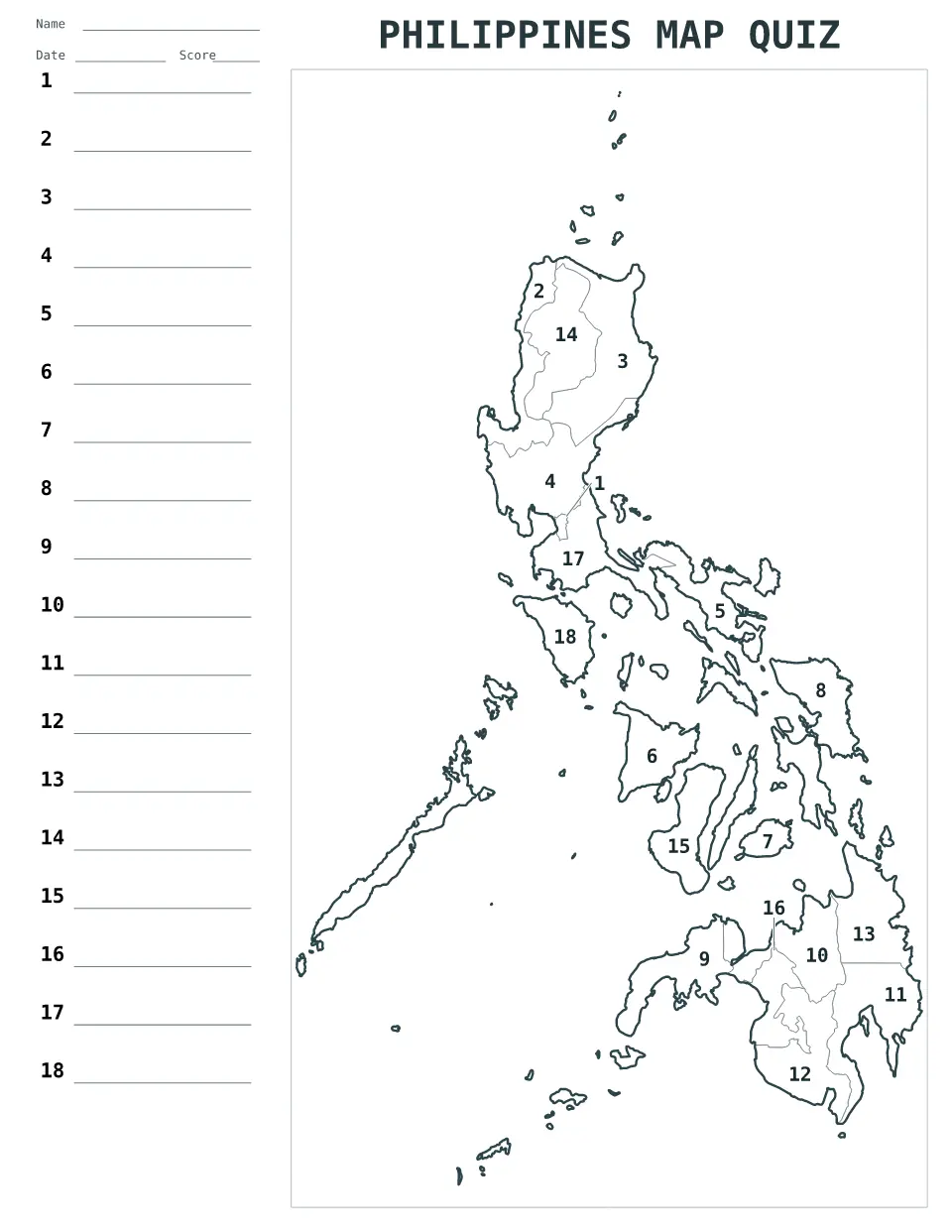 Vista previa del mapa Cuestionario numerado de Philippines