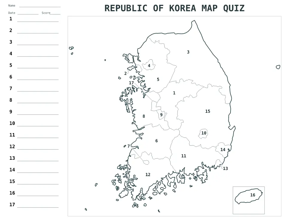 Vista previa del mapa Cuestionario numerado de Republic of Korea