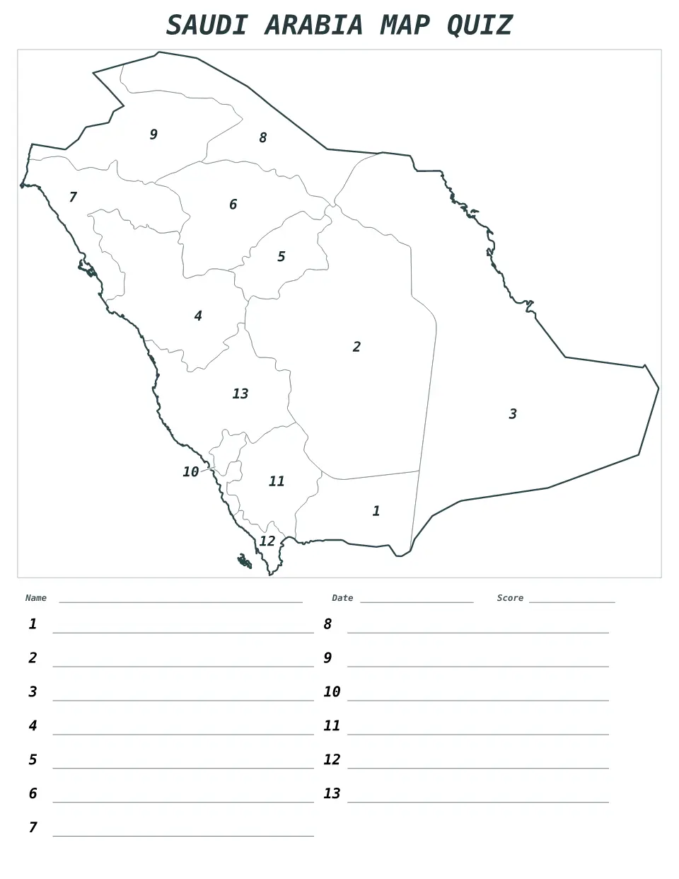Aperçu de la carte Quiz numéroté de Saudi Arabia