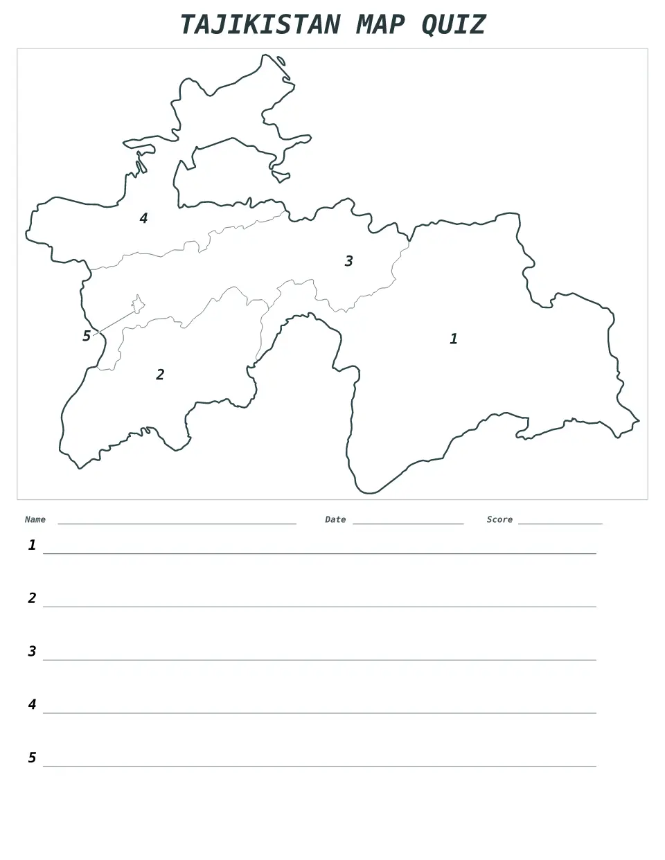 Aperçu de la carte Quiz numéroté de Tajikistan