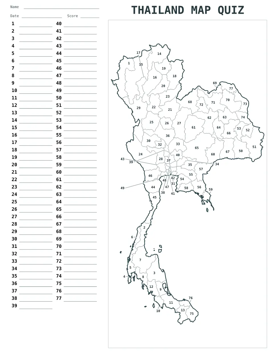 Aperçu de la carte Quiz numéroté de Thailand