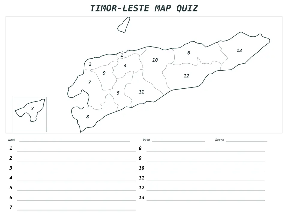 Aperçu de la carte Quiz numéroté de Timor-Leste