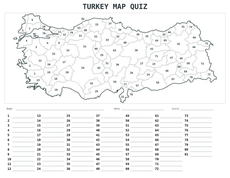 Aperçu de la carte Quiz numéroté de Turkey