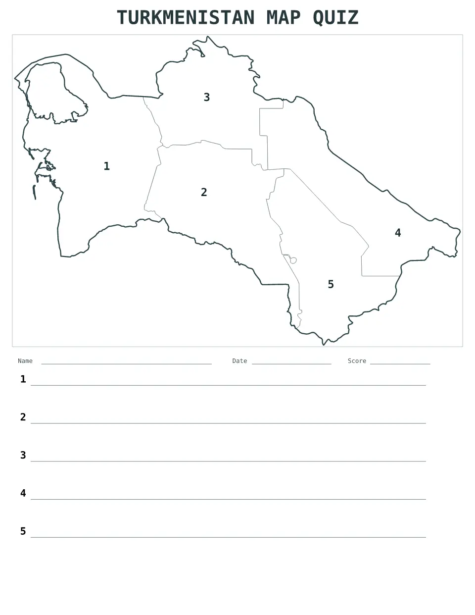 Aperçu de la carte Quiz numéroté de Turkmenistan