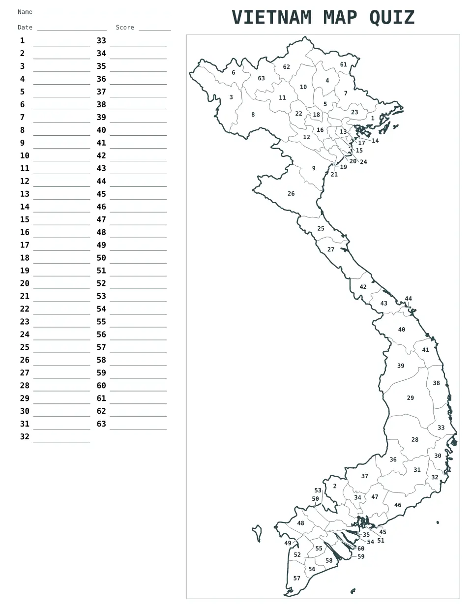 Aperçu de la carte Quiz numéroté de Vietnam