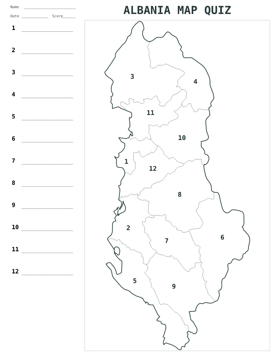 Vista previa del mapa Cuestionario numerado de Albania