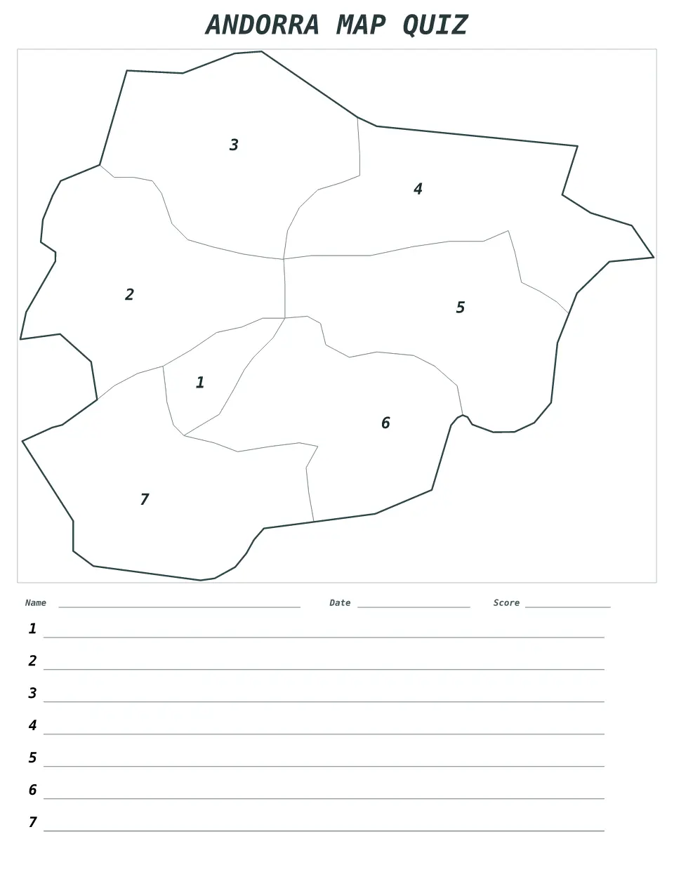 Vista previa del mapa Cuestionario numerado de Andorra