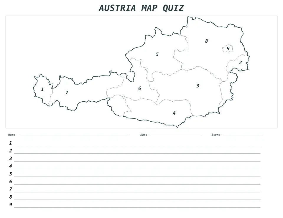 Aperçu de la carte Quiz numéroté de Austria