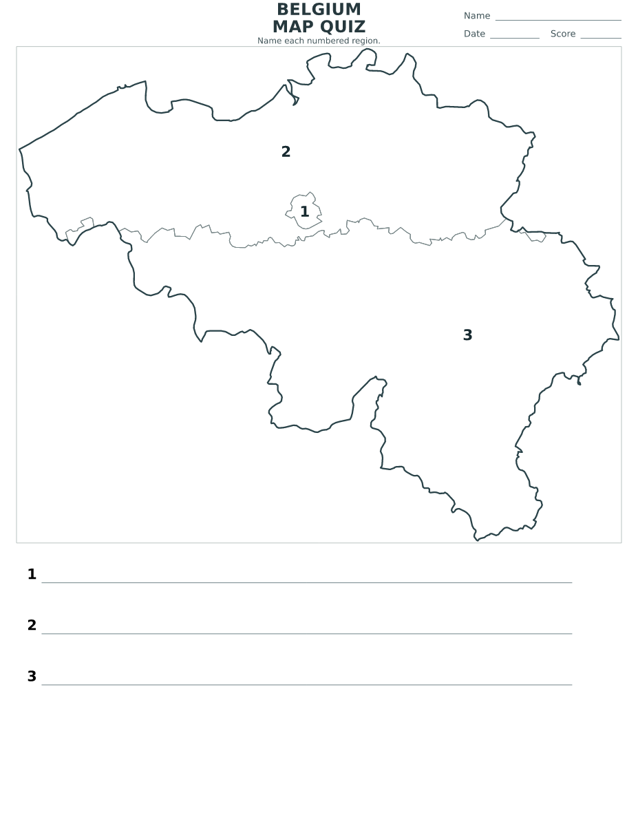Quiz des régions : Belgium avec 3 régions avec numéros.