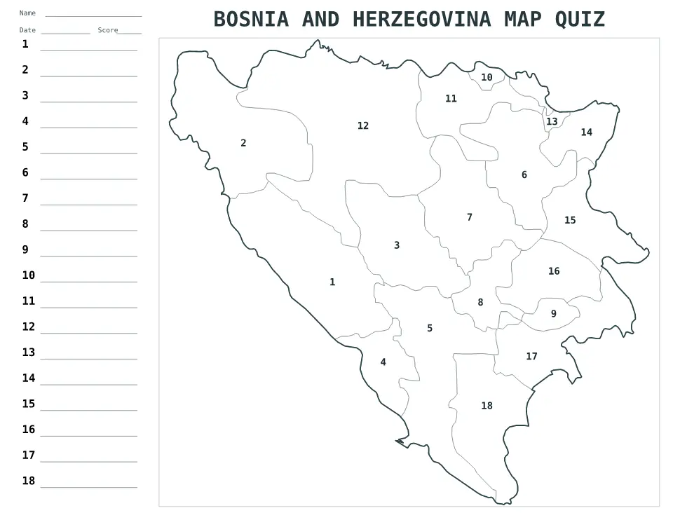 Vista previa del mapa Cuestionario numerado de Bosnia and Herzegovina