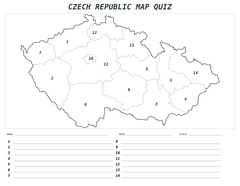 Vista previa del mapa Cuestionario numerado de Czech Republic