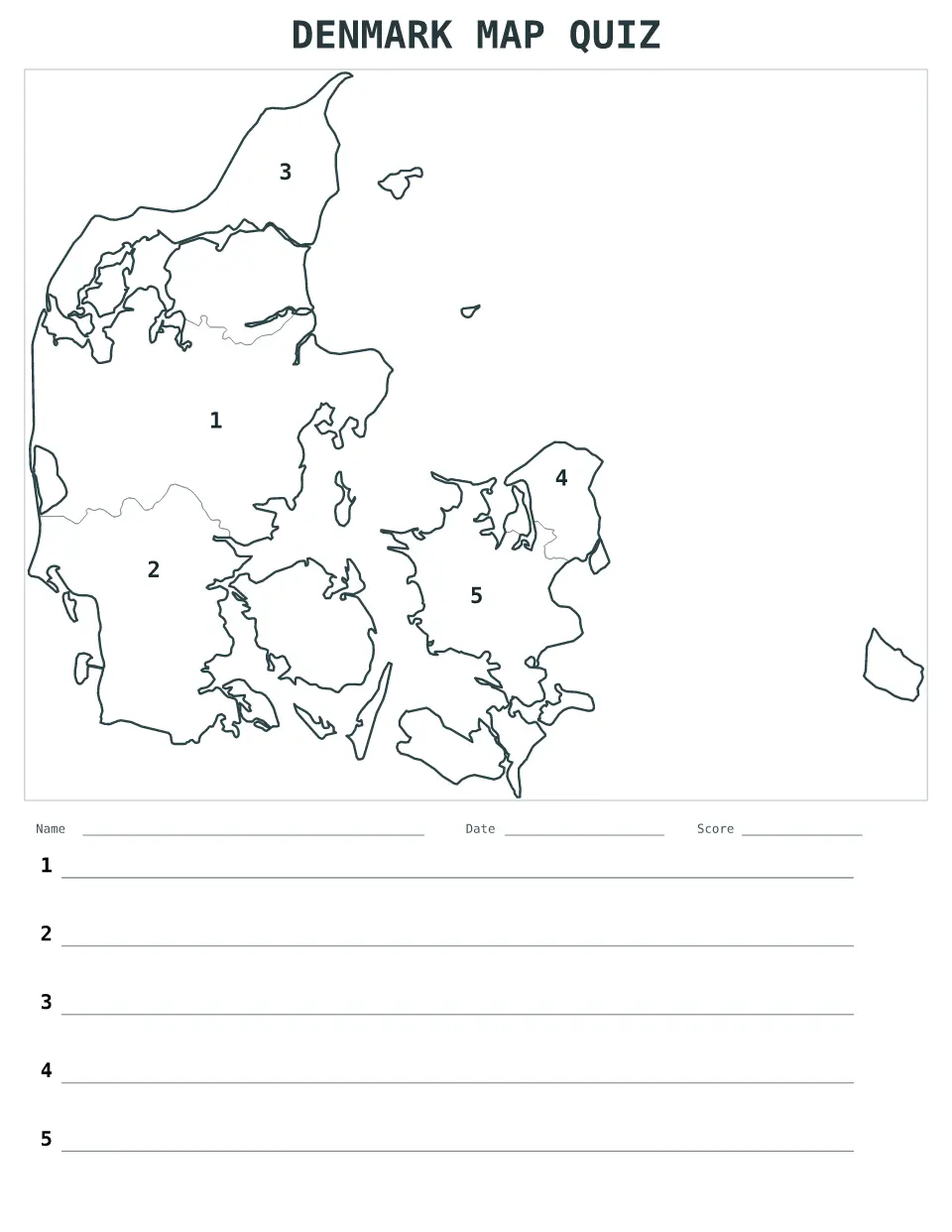 Aperçu de la carte Quiz numéroté de Denmark
