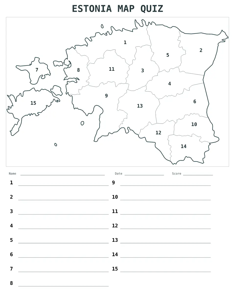 Aperçu de la carte Quiz numéroté de Estonia