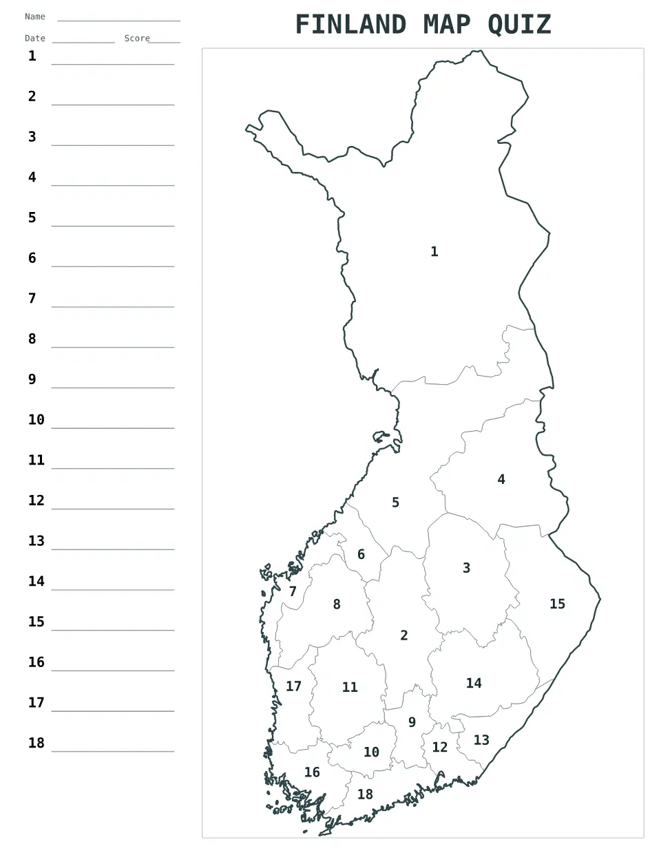Aperçu de la carte Quiz numéroté de Finland