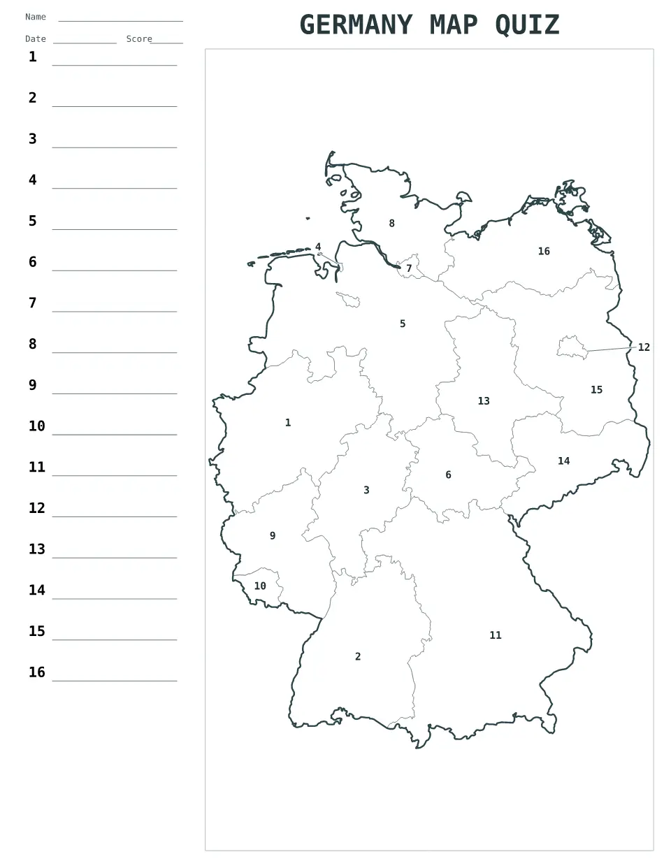 Aperçu de la carte Quiz numéroté de Germany