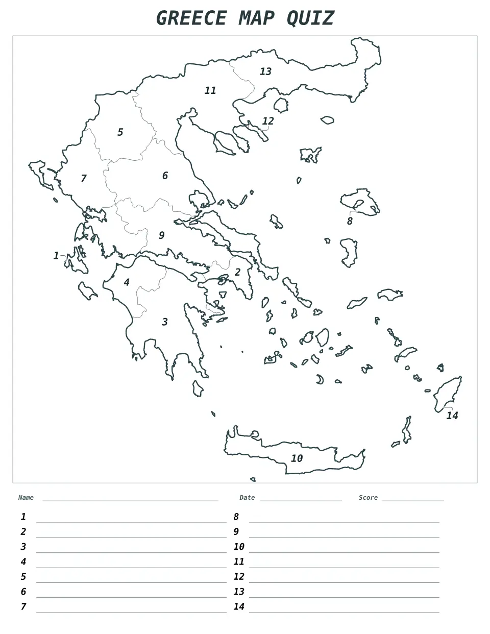 Aperçu de la carte Quiz numéroté de Greece