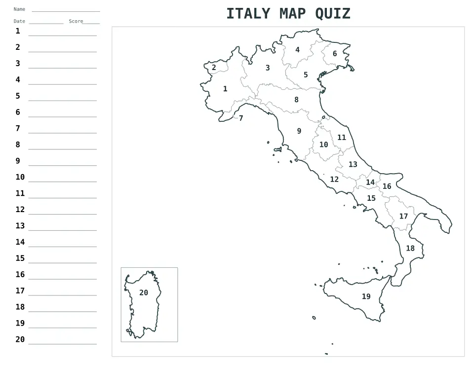 Italy Numbered quiz map preview