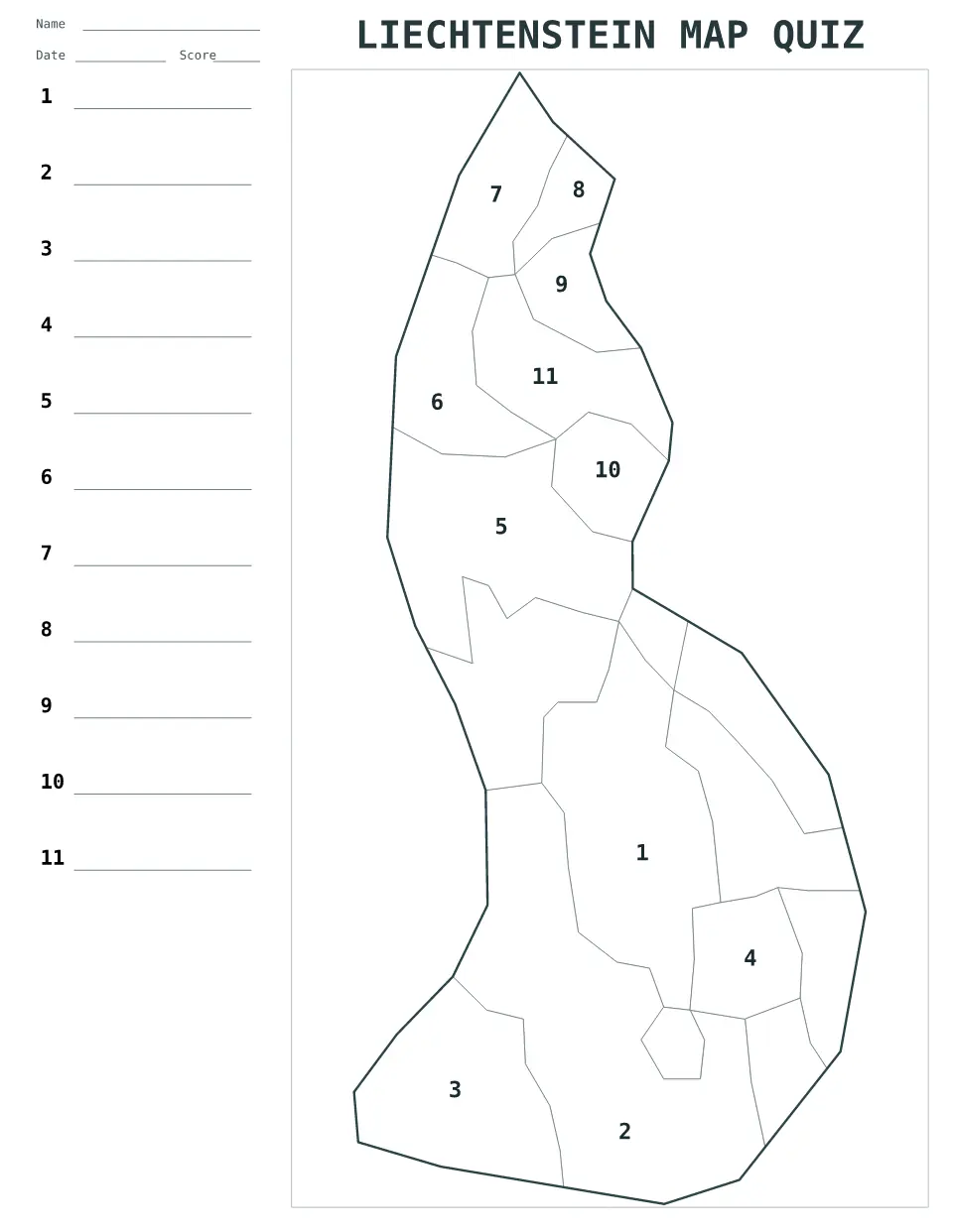 Liechtenstein Numbered quiz map preview