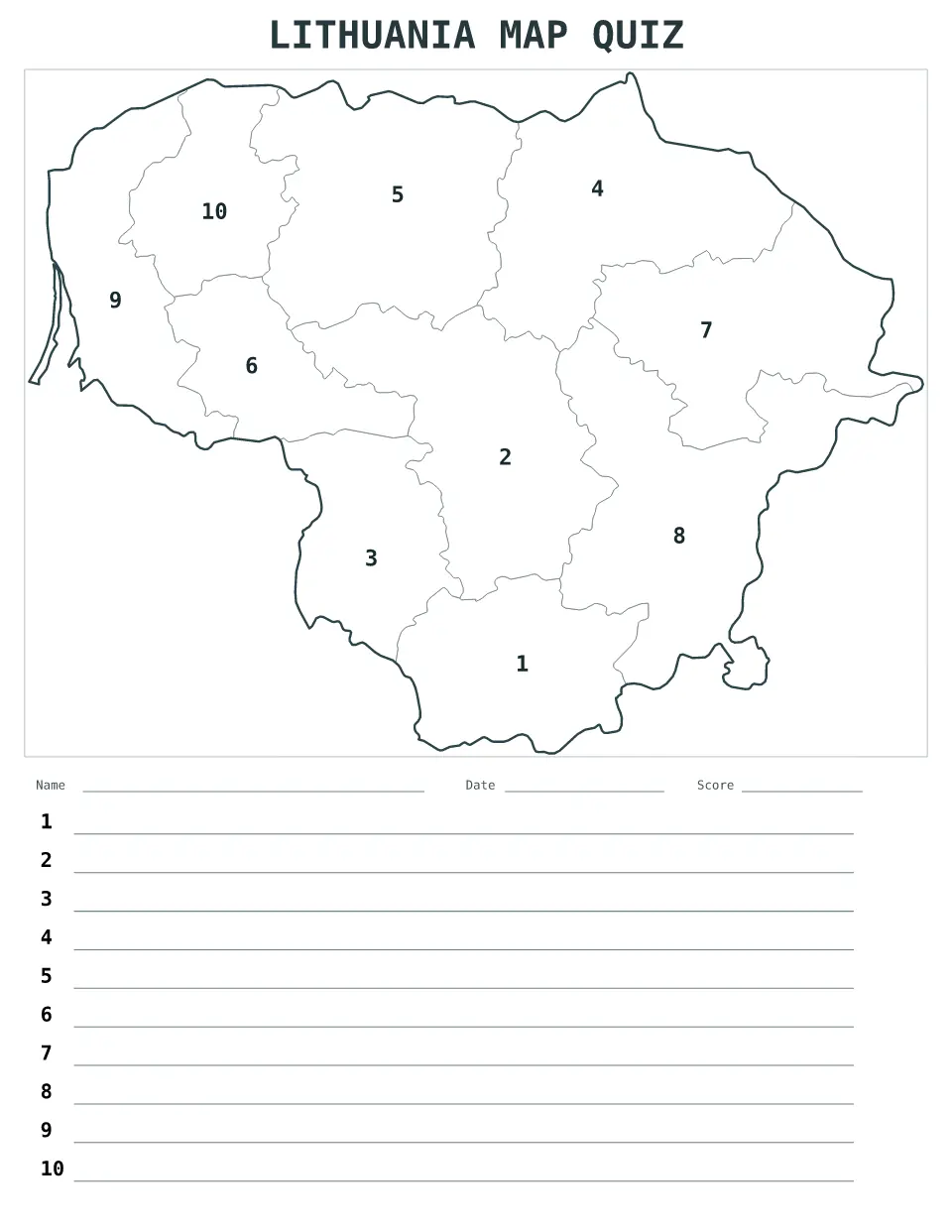Lithuania Numbered quiz map preview