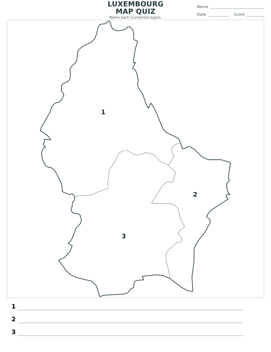 Quiz des districts : Luxembourg avec 3 districts avec numéros.
