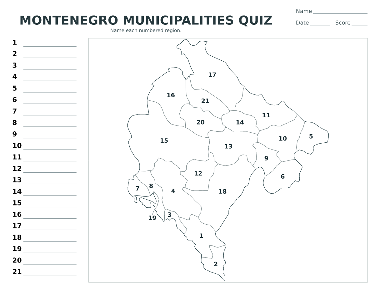Cuestionario de municipios: Montenegro con 21 municipios con números.