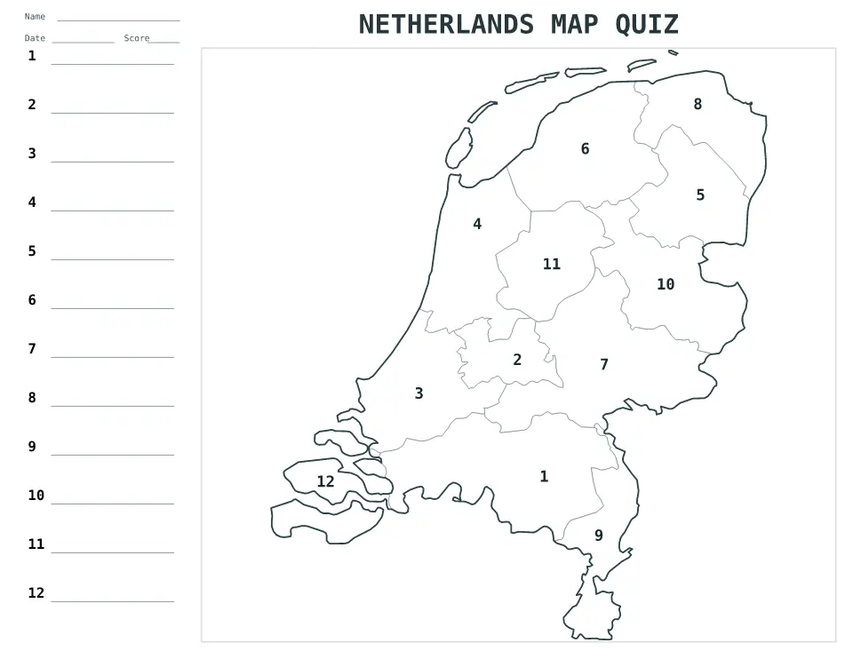 Netherlands Numbered quiz map preview