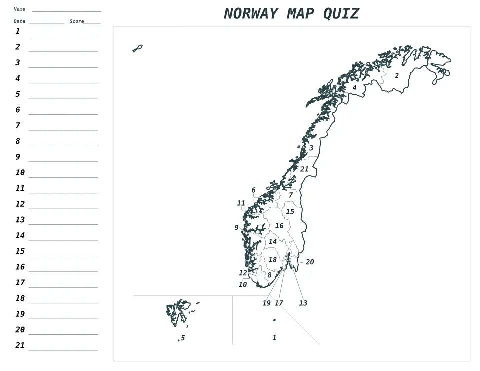 Vista previa del mapa Cuestionario numerado de Norway