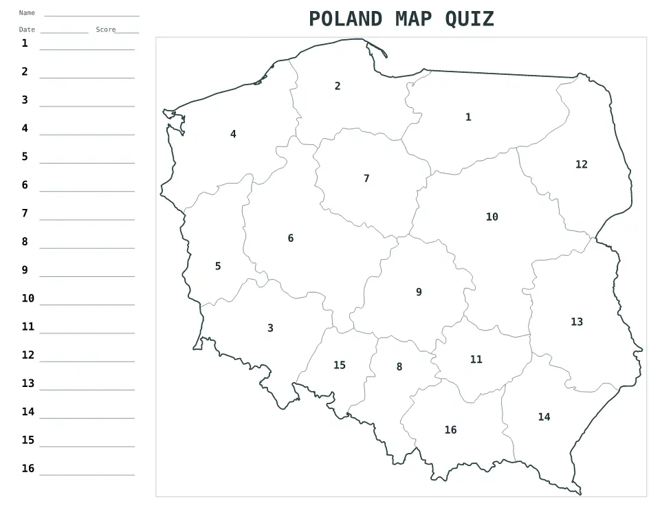 Vista previa del mapa Cuestionario numerado de Poland