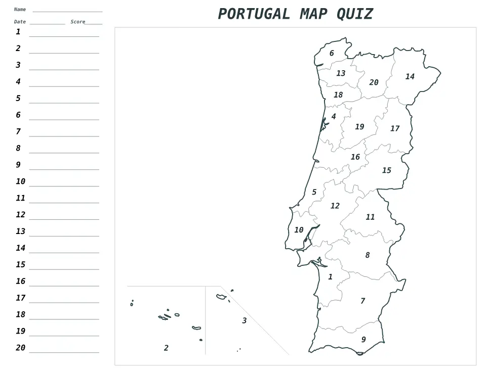 Vista previa del mapa Cuestionario numerado de Portugal